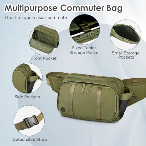 Large Crossbody Waist Bag Tactical Fanny Pack for Men Hip Bum Bag with Water Bottle Holder Adjustable Belt, Workout Traveling Casual Running Hiking Cycling - color: Green