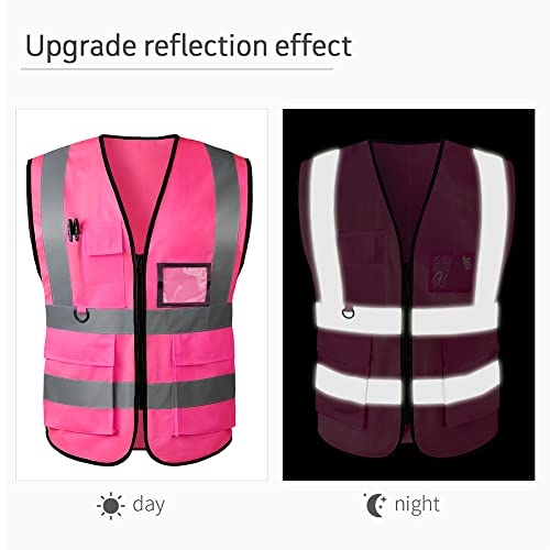 Safety Vest High Visibility Reflective Construction Vest - color: Pink, size: Small