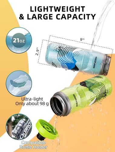 ROCKBROS Bike Water Bottle, 21oz Insulated Cycling Squeeze Bottle - color: Blue*2 Pack