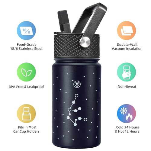 BJPKPK Insulated Water Bottle, 15oz Stainless Steel with Straw Lid - color: Aquarius, style: 15oz