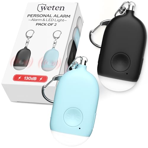 Weten Rechargeable Personal Alarm Keychain - 130dB Siren & LED Light - 2 Pack Personal Safety Alert for Women to Carry - Panic Button Alarm for Security - Rape Whistle for Self Defense (Black&Blue) - color: I - Black&Blue