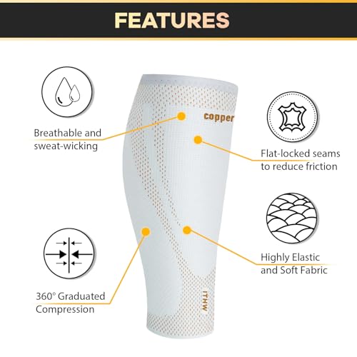 Copper Calf Compression Sleeves for Men Women, Shin Splint Relief, Grip - color: Light Gray, size: Large