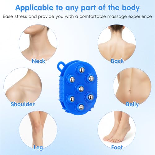 Handheld Massage Glove - 2pcs Palm Shaped Body Roller Tool with 360-degree 7 Roller Balls for Neck Shoulder Back Legs Feet in Shower or Bath, Water-Resistant PVC - 5.2x3.9x1.5in
