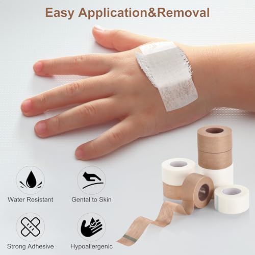 Medical Tape with Dispenser Paper Tape Medical 1 inch x 10yd Sensitive Skin Micropore Tape Breathable for Wound Care Nose Tape for Rhinoplasty Shaping(2 Rolls Tape + 2 Dispensers Included) - color: Beige:1 Inch X 9.14m