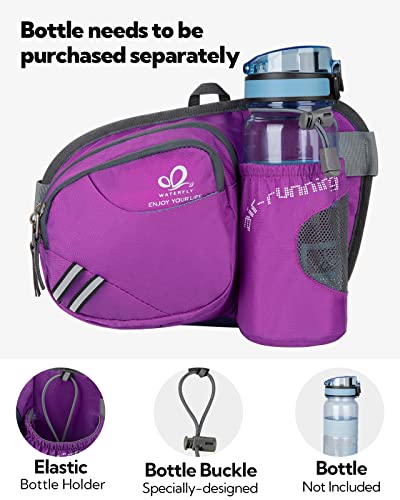 WATERFLY Fanny Pack Waist Bag: Waist Pack for Women Men with Water Bottle Holder Hiking Fanny Pack for Running Walking DogWalking Travel Cycling - color: Purple
