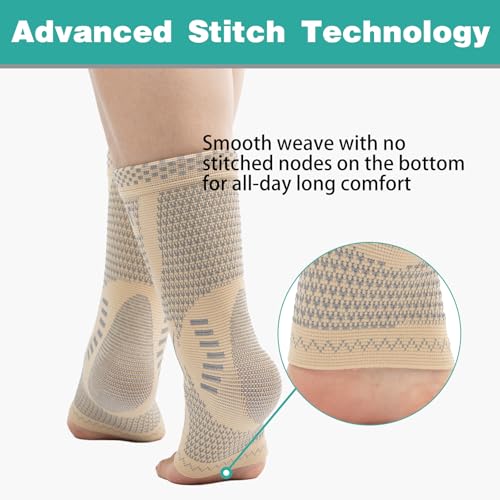 INDEEMAX Ankle Brace for Sprained Ankle Compression Sleeve, 2 Pack Copper Infused Ankle Support Brace for Women & Men, Plantar Fasciitis Relief Achilles Tendonitis, Sports Running, Skin Silver, XL - color: Skin Silver 2 Pack, size: X-Large