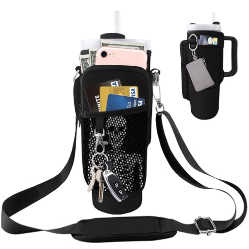 Stanley Carrier Bag for Stanley 40oz/30ozTumbler with Phone with 2 Adjustable Strap,3 Pockets Bottle Stanley Cup Carrier Bag & Case,Accessories for Hiking Travelling - color: Gothic Skeleton