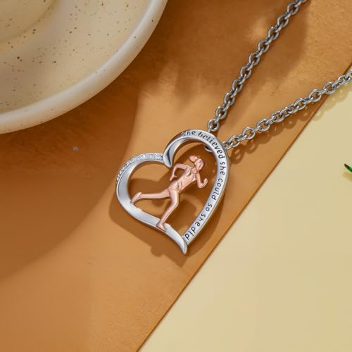 PROESS Tennis/Basketball/Soccer/Gymnastics/Running/Golf/Barbell Necklace 925 Sterling Silver Sports Pendant Inspirational Jewelry Gifts for Women - style: Running