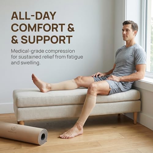 MGANG Plus Size 3XL Calf Compression Sleeve, (2 Pairs) 20-30mmHg Leg Compression Socks, Unisex for Pain Relief, Swelling, Edema, Maternity, Varicose Veins, Shin Splint, Nursing, Travel, Beige - color: 1 Pair Beige + 1 Pair Beige, size: 3X-Large (2 Pair)