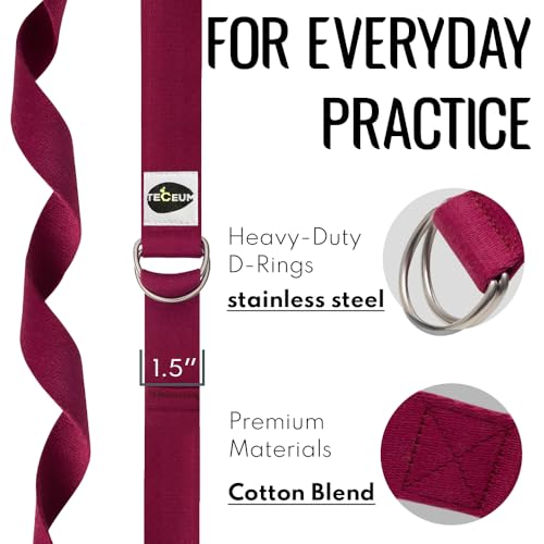 TECEUM 2 IN 1 Yoga & Mat Strap for Stretching – Cotton – 6/8/10 ft - color: Deep Raspberry, size: 6 ft