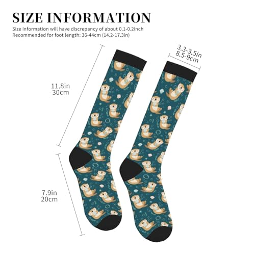 Patterned Knee High Socks for Women Men Athletic Running Travel Work - color: Playful Otter