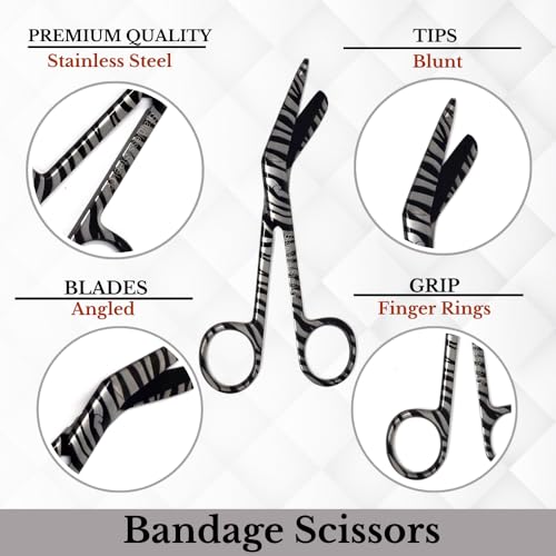 Bandage Scissors 5.5" Long Set of 6 Nurse Vet Tech Gift Made of Stainless Steel with Colorful Patterns First Aid Used For Cutting Gauze Tape Clothing Bandages Vet Wrap Adhesive Removal (Set 10) - style: Set 10