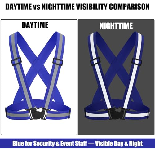 5 Pack Reflective Safety Vest for women, men and kids, Lightweight & Adjustable hi vis vest for Running, Cycling, Rucking - color: Blue