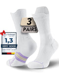 Juclise Women's Compression Crew Running & Hiking Socks, 3 Pairs, Cushioned - color: Bright Lilac, size: Medium