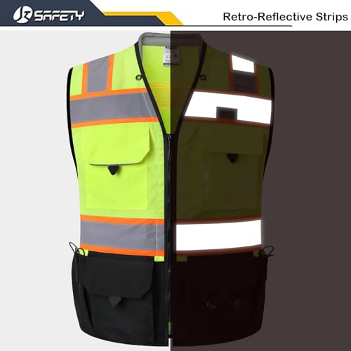 JKSafety Hi-Vis Unisex Surveyor Safety Vest Heavy Duty PPE Inner Pockets ANSI/ISEA Compliant - color: 188-yellowblack, size: Medium