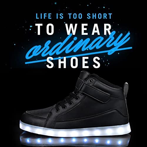 IGxx LED Light Up Shoes for Men Women Sparkly Sneakers High Top - color: Black, size: 7 Women/6.5 Men