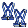 Reflective Strap Safety Vest Gear - 2-10 Pack Adjustable High Visible Reflective Running Gear for Women Men Night - color: Blue x2