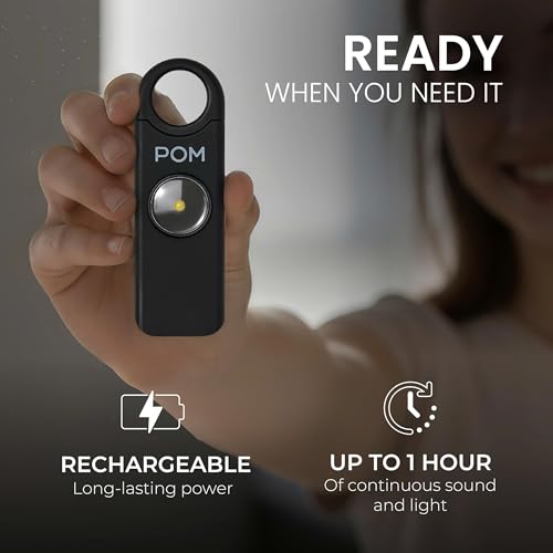 POM Pepper Spray & Personal Alarm Safety Kit – OC Self Defense Keychain Spray & Loud Emergency Alarm for Campus Safety, Women & Students - color: Black X Black, style: Keychain Model