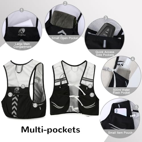 Hydration Running Vest with 2pcs 500ml/17oz Water Bottles, M/L - color: Black- Gray, size: M: 27.6" - 43.3"