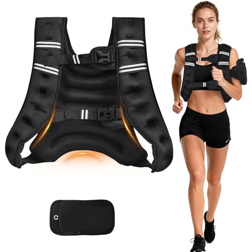 KTINNEAD Weighted Vest for Women Men, 8lb/12lb/16lb/20lb Weighted Running Vest with Reflective Stripe, Detachable Phone Pouch for Workout, Walking, Strength Training, Weight Loss, Fitness, Jogging - size: 16LB