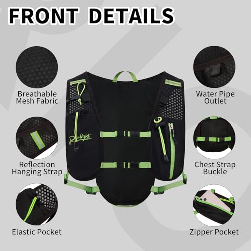 Runlight Running Vest for Women Men Lightweight Hydration Backpack Pack with 1.5L Water Bladder Bag Hydro Daypack for Hiking,Trail,Skiing,Camping,Cycling,Race,Marathon - color: Black Green