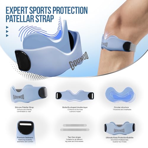 GOUNOD Patellar Tendon Support Strap 2 Pack,Silicone Knee Strap for Knee Pain Relief,Patella Band for Basketball, Jumpers Knee, Tendonitis, Running, Hiking, Soccer, Osgood Schlatter（Blue） - color: Blue