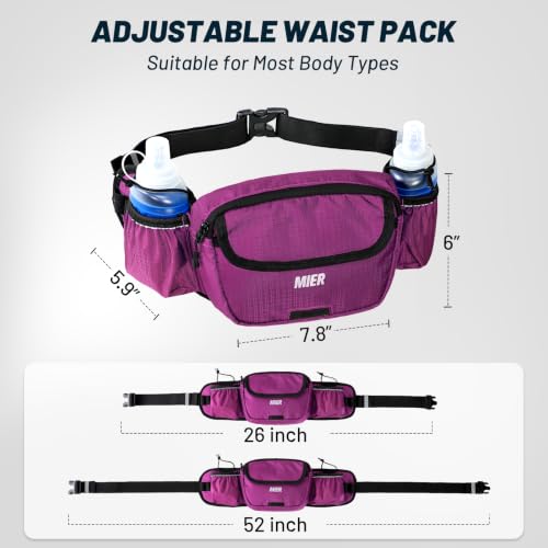 MIER Hydration Waist Pack with Soft Flasks (2x300ml) for Women Men, Purple