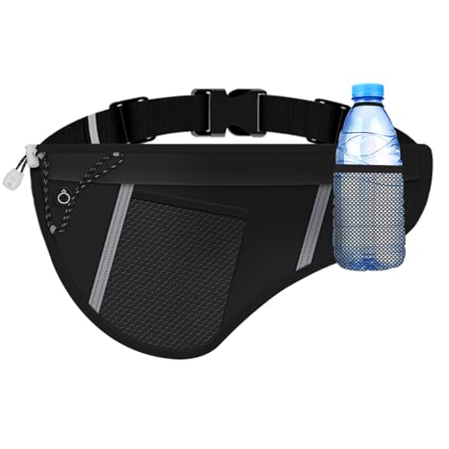SooGree Men Women Sports Running Waist Bag, Waterproof Fanny Packs with Adjustable Belt, Waist Fanny Pack Bag with Water Bottle Holde for Running Hiking Walking Biking - color: GSP8807-Black