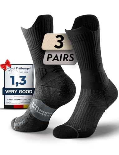 Juclise Men's Compression Running Crew Socks, 3 Pairs - color: Classic Black, size: Small