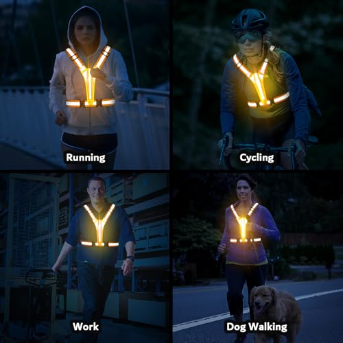 Fokia Kunbio LED Reflective Running Vest Gear,Light Up Vest Runners Night Walking USB Rechargeable,Up to 11hrs Light with Adjustable Waist/Shoulder for Women Men Kids - color: Orange