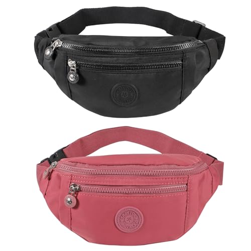 Large Crossbody Fanny Pack with 3-Zipper Pockets,Gifts for Enjoy Sports Festival Workout Traveling Running Casual Hands-Free Wallets Waist Pack Phone Bag Fits All Phones (black+pink) - color: black+pink