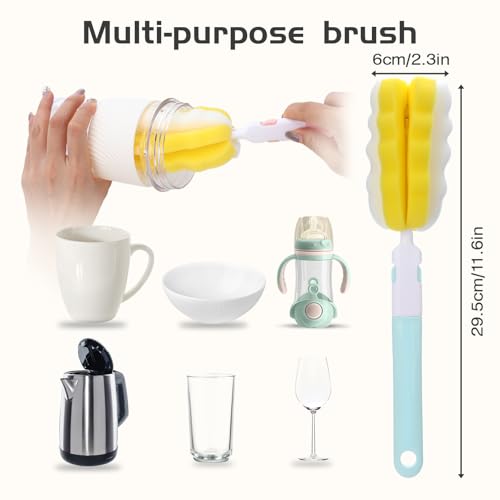 4Pcs Bottle Brush Sponge, Bottle Sponge Brush Cleaner(4Pcs+2Nipple Brushes) - color: Multicolor(4pcs+2 Nipple Brush)