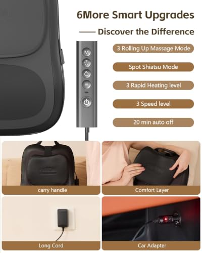 Back Massager With Heat, Pain Relief For Deep Tissue,3D Lower Back Massager - color: Black