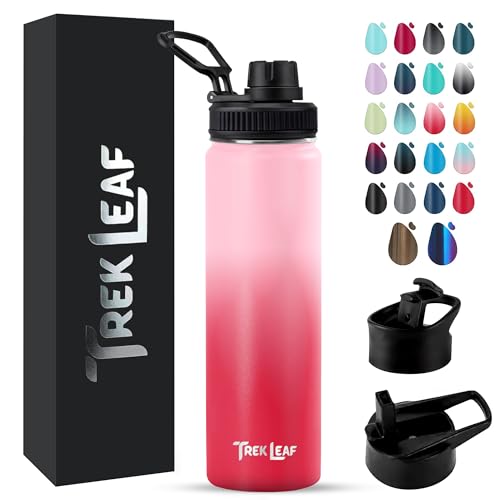 Travel Water Bottle with 3 Lids (Spout, Straw, Flip) Leak Proof, Quality, Vacuum Insulated, Stainless Steel (Blush, 22 oz) - color: Blush, size: 22 Ounces