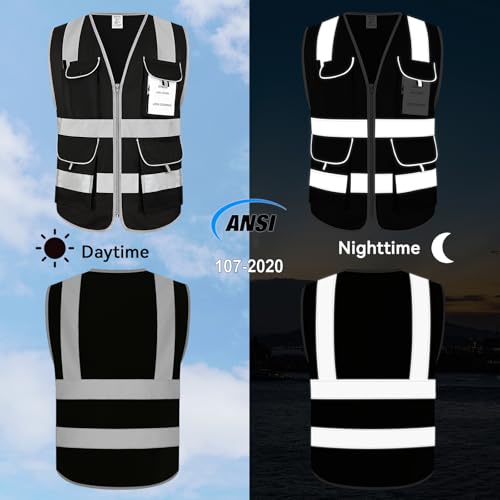 High Visibility Reflective Vest with 8 Pockets, Black S - color: Black-01, size: Small