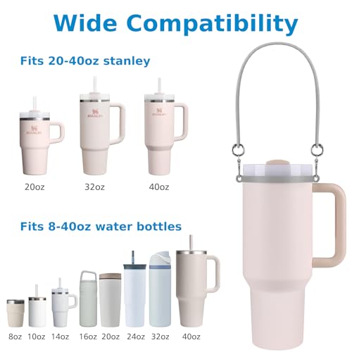 Accmor Water Bottle Handle, Silicone Water Bottle Sling, Water Bottle Carrier Holder with Strap and Boot Compatible with Stanley Cup Accessories - color: gray