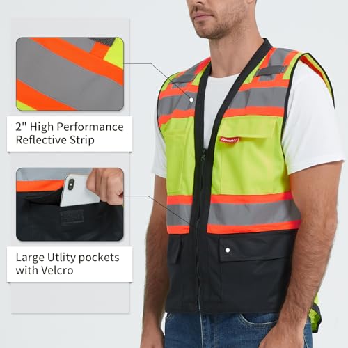 ProtectX High Visibility ANSI Class 2 Safety Vest with 6 Pockets - color: Neon Green - Solid Fabric 3-pack, size: 3X-Large