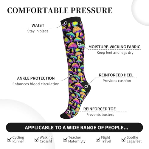 Compression Socks Women Knee High Support Circulation Stockings for Running Cycling Flying - color: Mushroom