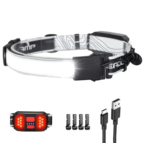 LED Headlamp, USB Rechargeable Hard Hat Light, 230° Broadbeam Headlight - color: White