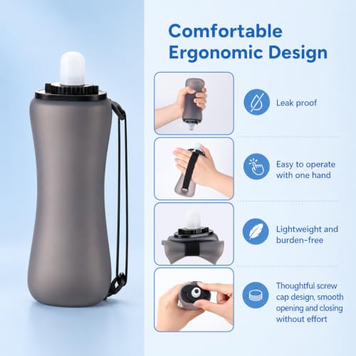 Handheld Running Water Bottle 350ml, Collapsible Silicone Water Bottle with Strap, Leak-Proof, for Running, Hiking, Cycling, Travel (Black) - color: Black