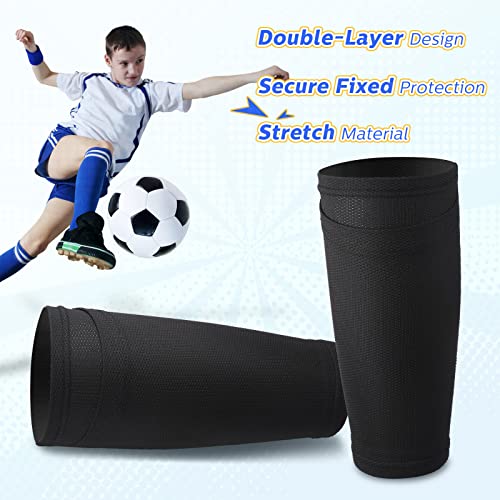 Hicarer 4 Pairs Soccer Shin Guard Sleeves with Pocket, M, White, Black