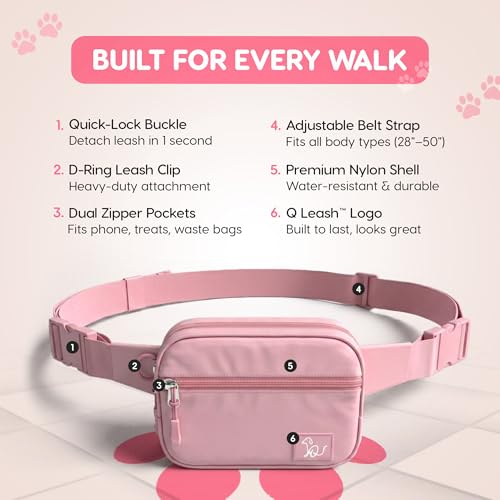 Hands Free Dog Leash with Zipper Storage Pouch - Waist Belt Bungee Running, Walking & Hiking Leash - Padded Handle - Seat Belt Attachment - Reflective No Pull Control for Medium Large Dogs 10-120 lbs