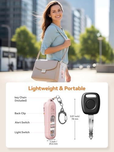 TECKNET Clip-On Personal Alarm with LED Light, USB-C Rechargeable, Pink - color: PInk