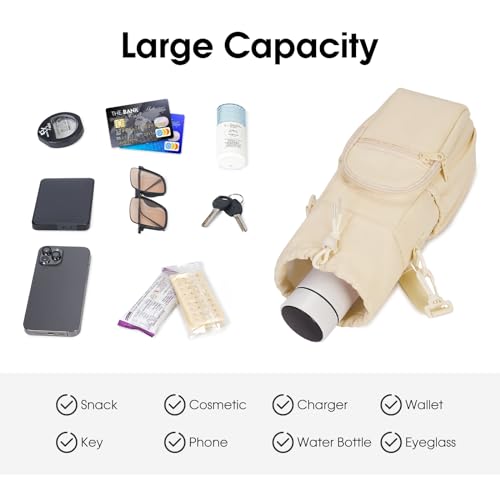 sportsnew 40oz Insulated Crossbody Water Bottle Sling Bag w/Phone Pocket - color: Beige