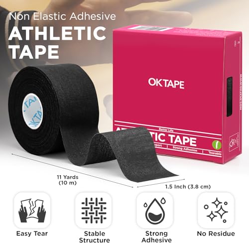 OK TAPE Athletic Sports Tape 4 Packs 32.8ft Per Roll Black Strong Adhesion - color: Black, size: 1.5" x 11yards - 4 Rolls