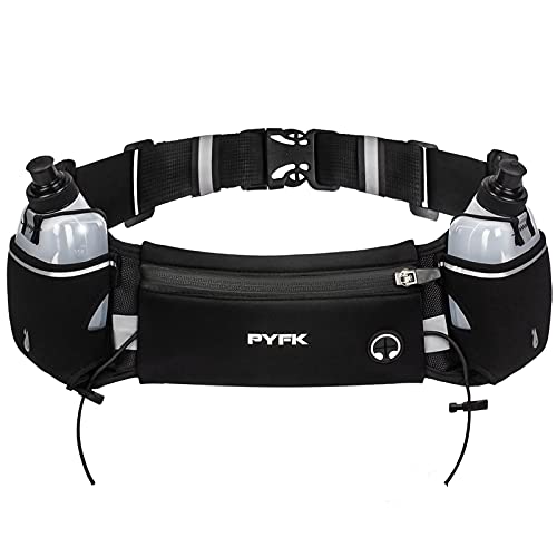 PYFK Running Belt with Water Bottles, Hydration Belt for Men and Women, Water Bottle Holder Running Pouch Water Belt, Fanny Pack Fits 7 inches Phones, Waist pack for Runner Jogging - color: Black
