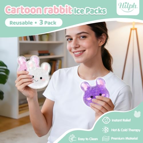 Hilph Kids Ice Packs for Boo Boos, 3 Bunny Ice Packs for Injuries Reusable