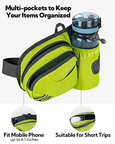 WATERFLY Fanny Pack Waist Bag: Waist Pack for Women Men with Water Bottle Holder Hiking Fanny Pack for Running Walking DogWalking Travel Cycling - color: Green