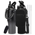 32oz Insulated Water Bottle with Carrier Bag, Fit Car Cup Holder Travel Mug - color: Shadow, size: 32 Ounces