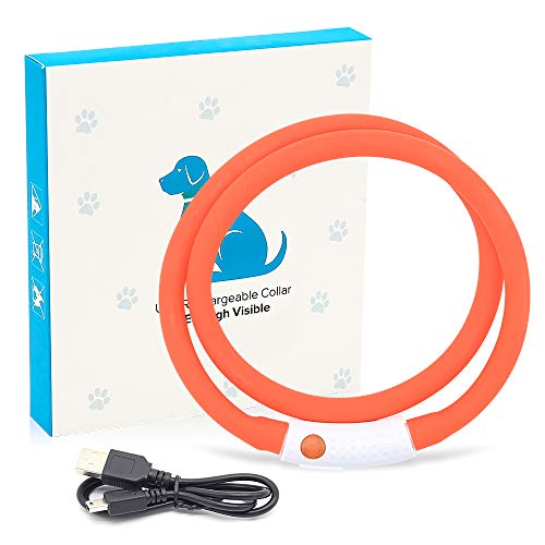 BSEEN Light Up Dog Collar, Glowing LED Dog Collar Rechargeable Cuttable Lighted Puppy Collar Safety Dog Lights Makes Your Beloved Dogs Be Seen at Night(Orange) - color: Orange-Standard(70cm)